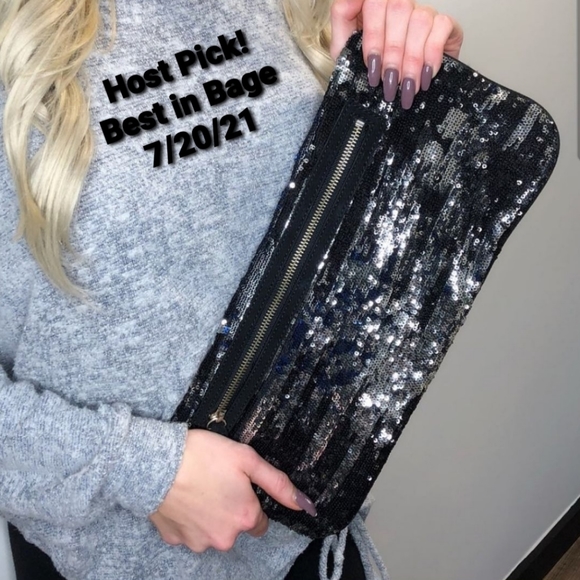 Curations Handbags - Stunning Curations Blacki& Silver Sequin Clutch